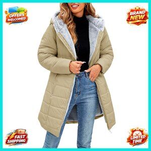 Slim Fit Long Down Jacket Hooded Windproof Fleece Warm Winter Coat Classic